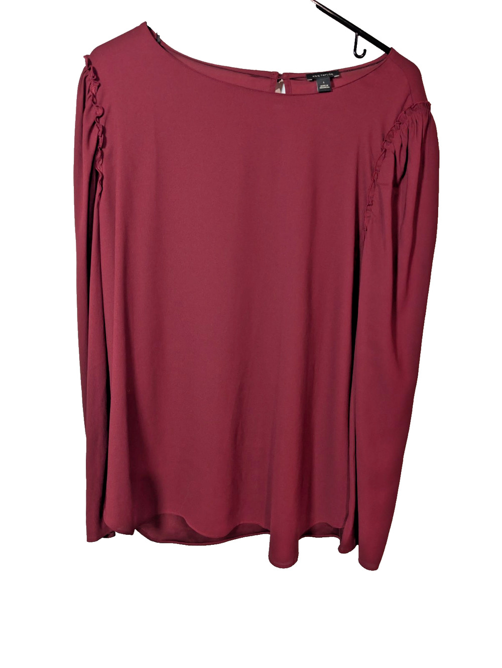 Ann Taylor Shirt Top Tunic Blouse Women's Size Large Red Ruffle Sleeve Flowy